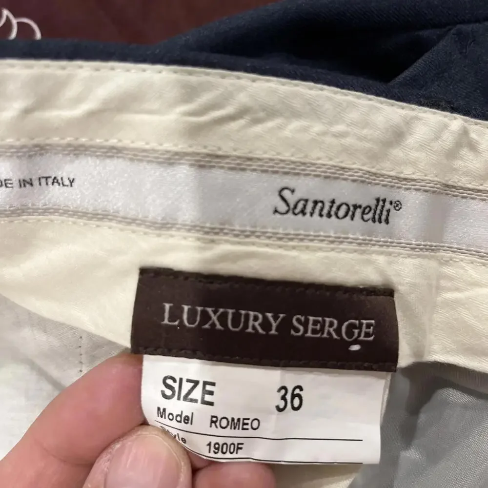 SANTORELLI MENS DARK BLUE DRESS PANTS 36x31 100% WOOL MADE IN ITALY GREAT COND!